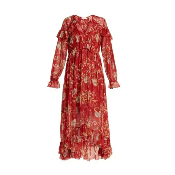 zimmermann red floral dress Luna off-shoulder floral lace gown in red - Zimmermann